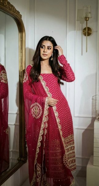 Gorgeous Pink Digital Printed Faux Georgette Top Sharara with Fancy Handwork and Dupatta Ready To Wear Collection