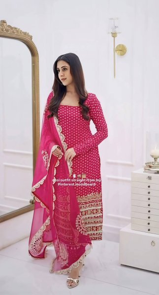 Gorgeous Pink Digital Printed Faux Georgette Top Sharara with Fancy Handwork and Dupatta Ready To Wear Collection