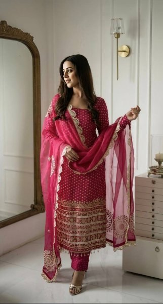 Gorgeous Pink Digital Printed Faux Georgette Top Sharara with Fancy Handwork and Dupatta Ready To Wear Collection