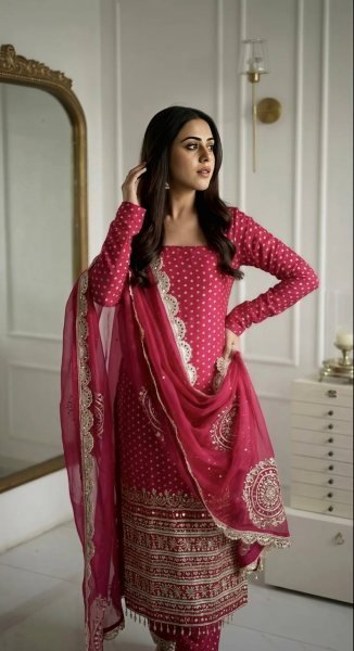 Gorgeous Pink Digital Printed Faux Georgette Top Sharara with Fancy Handwork and Dupatta Ready To Wear Collection