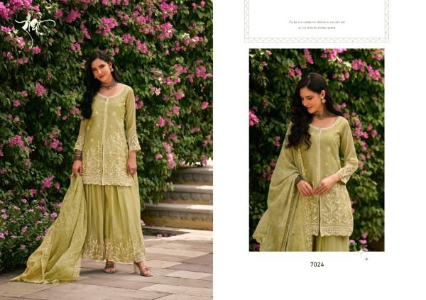 Gorgeous Pista Premium Mos Silk Suit with Heavy Embroidered Bemberg Dupatta Designer Plazzo Salwar Suits Wholesale