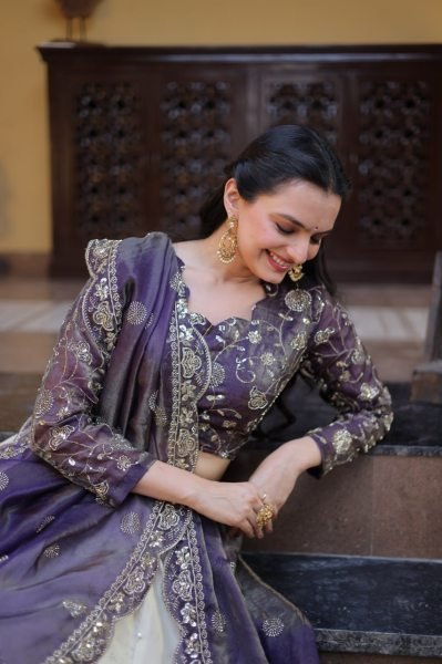 Gorgeous Purple And Off-White Silk Sequins Sangeet Wear Lehenga Choli With Dupatta Designer Lehenga Choli