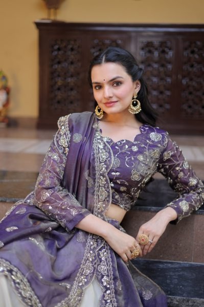 Gorgeous Purple And Off-White Silk Sequins Sangeet Wear Lehenga Choli With Dupatta Designer Lehenga Choli