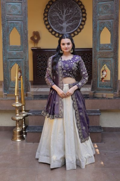 Gorgeous Purple And Off-White Silk Sequins Sangeet Wear Lehenga Choli With Dupatta Designer Lehenga Choli