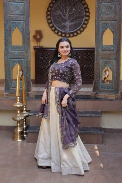Gorgeous Purple And Off-White Silk Sequins Sangeet Wear Lehenga Choli With Dupatta Designer Lehenga Choli