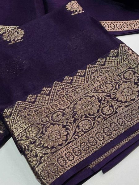 Gorgeous Purple Banarasi Soft Silk Saree with Traditional Zari Weaving for Festive Wear Silk Sarees Wholesale