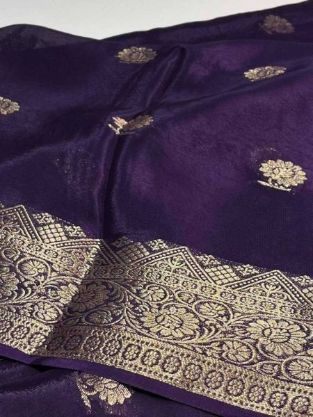 Gorgeous Purple Banarasi Soft Silk Saree with Traditional Zari Weaving for Festive Wear Silk Sarees Wholesale