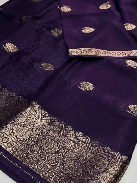 Gorgeous Purple Banarasi Soft Silk Saree with Traditional Zari Weaving for Festive Wear Silk Sarees Wholesale