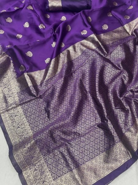 Gorgeous Purple Banarasi Soft Silk Saree with Traditional Zari Weaving for Festive Wear Silk Sarees Wholesale