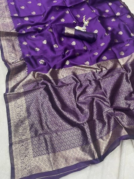 Gorgeous Purple Banarasi Soft Silk Saree with Traditional Zari Weaving for Festive Wear Silk Sarees Wholesale