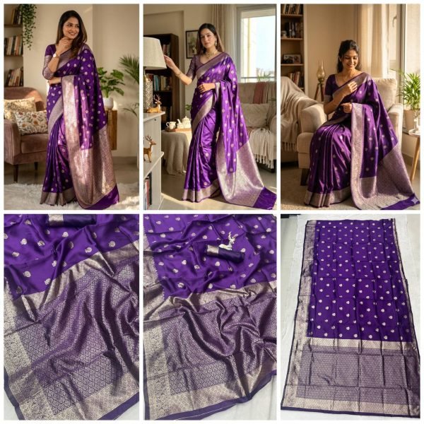 Gorgeous Purple Banarasi Soft Silk Saree with Traditional Zari Weaving for Festive Wear Silk Sarees Wholesale