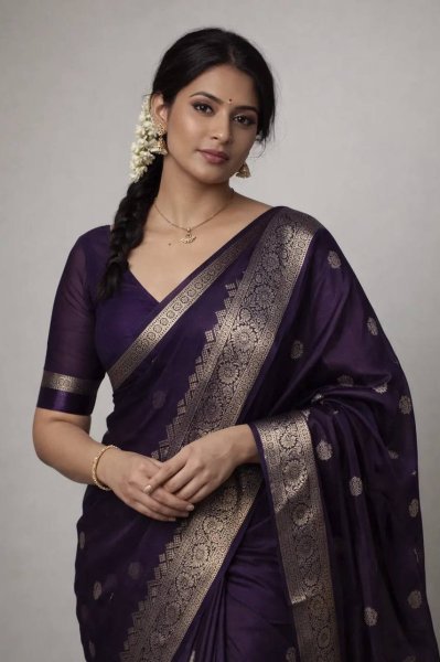 Gorgeous Purple Banarasi Soft Silk Saree with Traditional Zari Weaving for Festive Wear Silk Sarees Wholesale