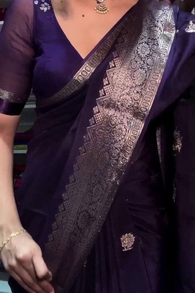 Gorgeous Purple Banarasi Soft Silk Saree with Traditional Zari Weaving for Festive Wear Silk Sarees Wholesale