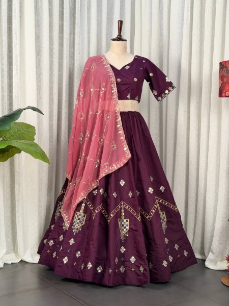 Gorgeous Purple Roman Silk Lehenga Choli with Multi Thread Embroidery Work for Wedding Wear Navratri Lehnega Choli