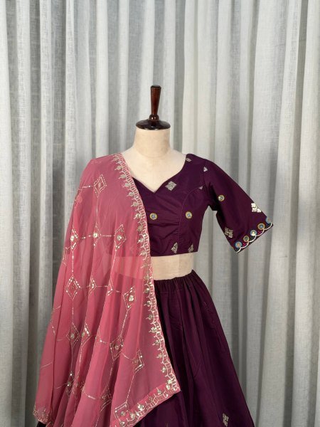 Gorgeous Purple Roman Silk Lehenga Choli with Multi Thread Embroidery Work for Wedding Wear Navratri Lehnega Choli