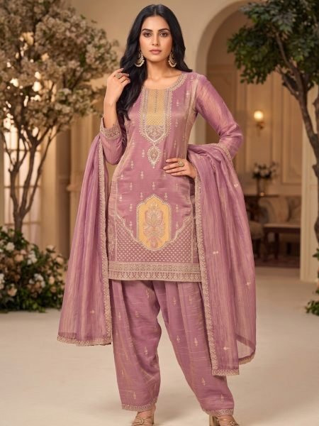 Gorgeous Purple Salsa Silk Top Palazzo Dupatta Set with Heavy Hand Beads Work at Wholesale Rate Salwar Kameez