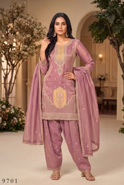 Gorgeous Purple Salsa Silk Top Palazzo Dupatta Set with Heavy Hand Beads Work at Wholesale Rate Embroidery Suits Wholesale