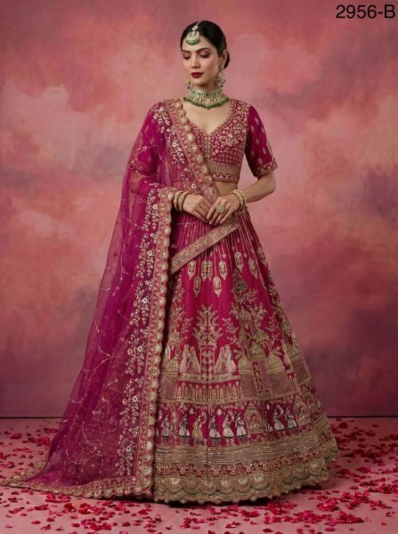 Gorgeous Rani Pink Silk Heavy Work Bridal Wear Lehenga Choli With Double Dupatta Bridal Lehenga Choli