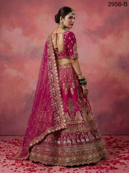 Gorgeous Rani Pink Silk Heavy Work Bridal Wear Lehenga Choli With Double Dupatta Bridal Lehenga Choli