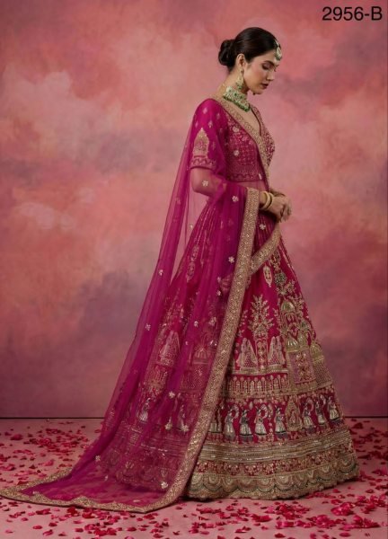 Gorgeous Rani Pink Silk Heavy Work Bridal Wear Lehenga Choli With Double Dupatta Bridal Lehenga Choli