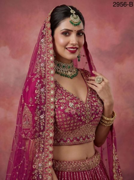 Gorgeous Rani Pink Silk Heavy Work Bridal Wear Lehenga Choli With Double Dupatta Bridal Lehenga Choli