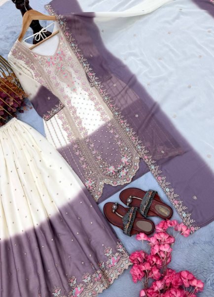 Gorgeous White Dual Tone Georgette Palazzo Suit with Embroidery for Party Wear Ready To Wear Collection