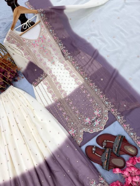 Gorgeous White Dual Tone Georgette Palazzo Suit with Embroidery for Party Wear Ready To Wear Collection