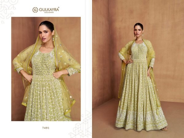 Gorgeous Yellow georgette anarkali suit by Gulkayra Designer   Wedding Bridal Dress Wholesale
