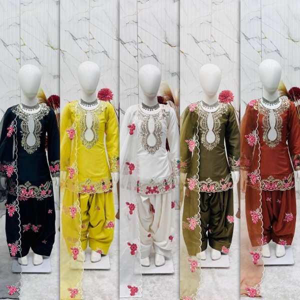 Gorgeous Yellow Kids Crepe Embroidered Salwar Suit Set with Organza Dupatta Girls Wear