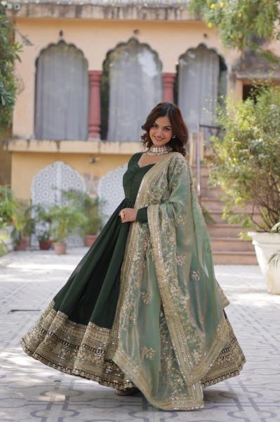 Gown with Dupatta Collections 2025 Elegant Shimmer Vichitra   Embroidered Design Ready To Wear Collection
