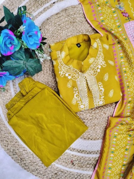 Grace infused Lilac Muslin Pakistani Suit with Cotton Lining   Embroidered Neck   Heavy Dupatta for Occasion Wear  Straight Cut Long Kurtis