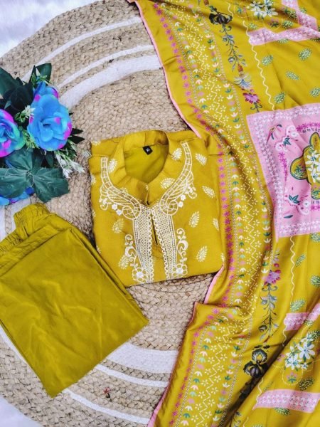 Grace infused Lilac Muslin Pakistani Suit with Cotton Lining   Embroidered Neck   Heavy Dupatta for Occasion Wear  Straight Cut Long Kurtis