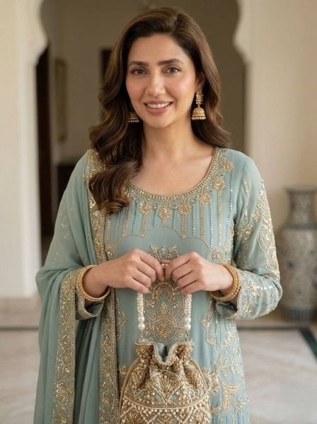 Graceful And Comfortable Look Pastel Sky Blue  Georgette Sequence Embroidery Top With sharara set With Dupatta   Ready To Wear Collection