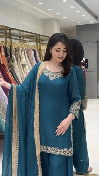 Graceful Aqva Blue Blooming Faux Embroidered Sharara Suit with Dupatta Ready To Wear Collection