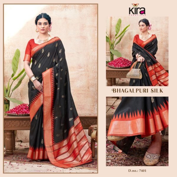Graceful Bhagalpuri Silk Saree with Contrast Gadhwal Border Festive Must Have Silk Sarees Wholesale