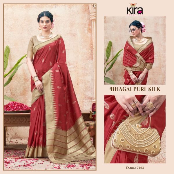 Graceful Bhagalpuri Silk Saree with Contrast Gadhwal Border Festive Must Have Silk Sarees Wholesale