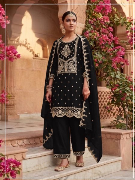 Graceful Black Boutique Style Rangoli Crush Semi Stitched Salwar Suit At Manufacturer  Salwar Kameez