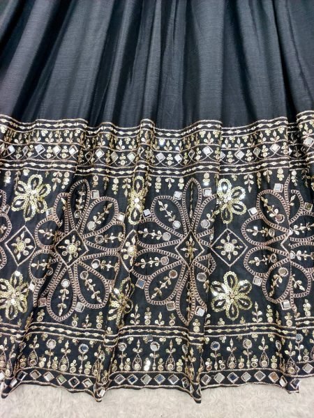 Graceful Black Chinon Silk Gown with Sequence Work and Micro Silk Pant Collection Attached Latkan Dori Styling Ready To Wear Collection