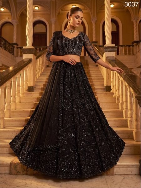 Graceful Black Designer Black Lehenga Choli Set with Monochrome Sequins for Wedding Wear Designer Lehenga Choli