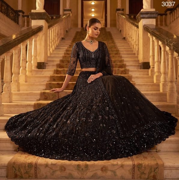 Graceful Black Designer Black Lehenga Choli Set with Monochrome Sequins for Wedding Wear Designer Lehenga Choli