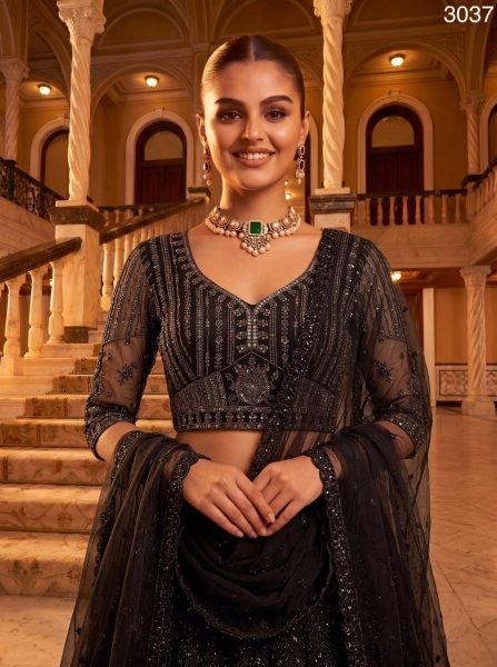 Graceful Black Designer Black Lehenga Choli Set with Monochrome Sequins for Wedding Wear Designer Lehenga Choli
