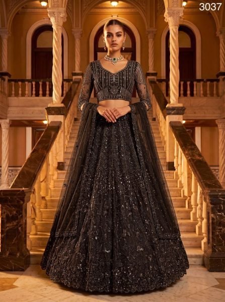 Graceful Black Designer Black Lehenga Choli Set with Monochrome Sequins for Wedding Wear Designer Lehenga Choli