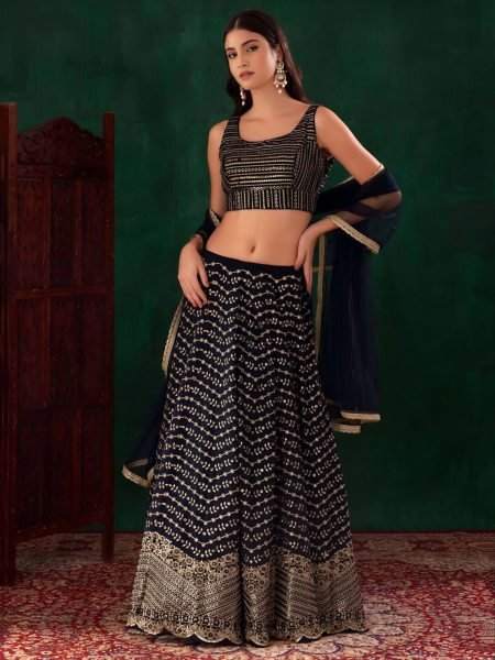 Graceful Black Georgette Lehenga with Heavy Zari and Sequins Embroidery For Party Wear  Lehenga