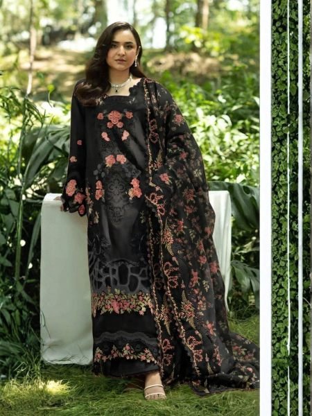 Graceful Black Pure Cambric Cotton Embroidered Top with Cotton Pant at Wholesale Rate 