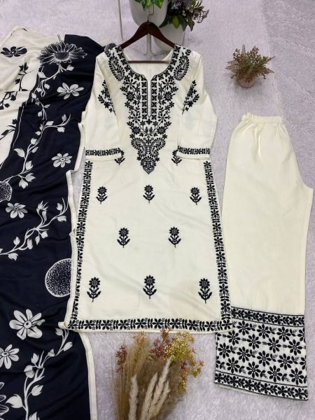 Graceful Black Stylish Embroidered Palazzo Set with Printed Dupatta for Daily   Party Wea Ready To Wear Collection