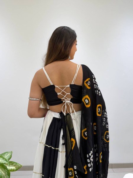 Graceful Black White Designer Rayon Navratri Lehenga Choli with Real Mirror Embroidery Navratri Lehnega Choli