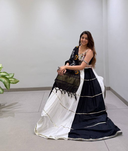 Graceful Black White Designer Rayon Navratri Lehenga Choli with Real Mirror Embroidery Navratri Lehnega Choli