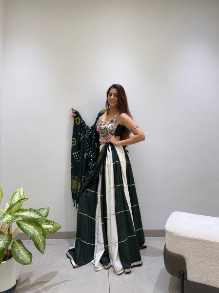 Graceful Black White Designer Rayon Navratri Lehenga Choli with Real Mirror Embroidery Navratri Lehnega Choli