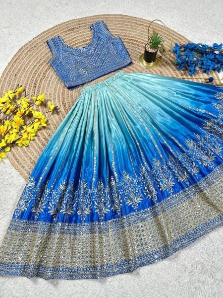 Graceful Blue Chinon Silk Lehenga Choli with Sequins Work for Party Wear Girls Wear
