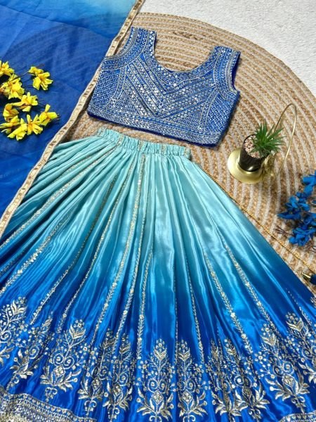 Graceful Blue Chinon Silk Lehenga Choli with Sequins Work for Party Wear Girls Wear